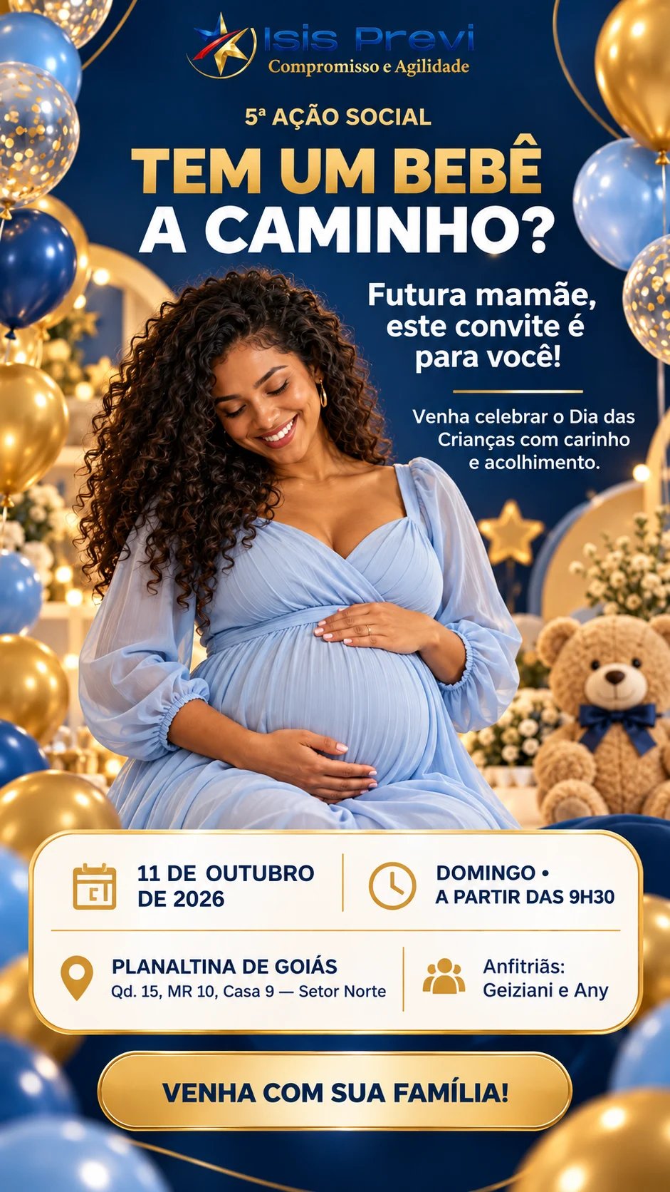 Convite ilustrado da 5ª Ação Social Isis Previ, especial Dia das Crianças